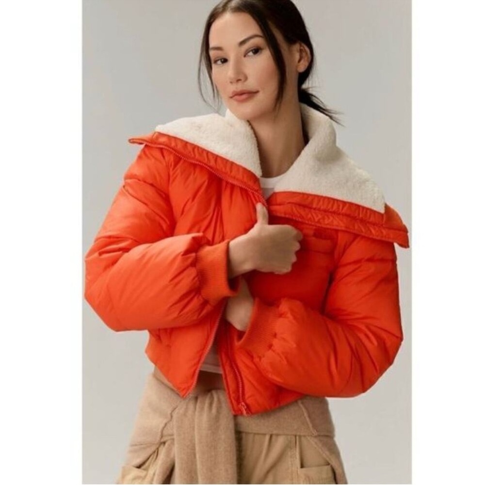 Maeve Anthropologie Sherpa Collar Cropped Puffer Jacket